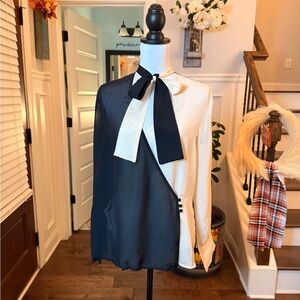 Mango Black and Cream Bow Tie Blouse